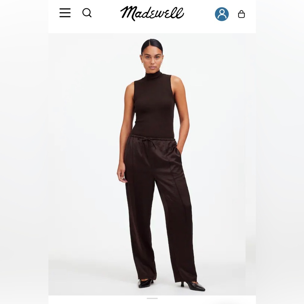 Madewell brown satin Pintucked Slim Pull-On Pants